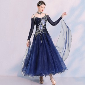 Navy ballroom dance dresses for women female competition diamond professional waltz tango dance gown for lady