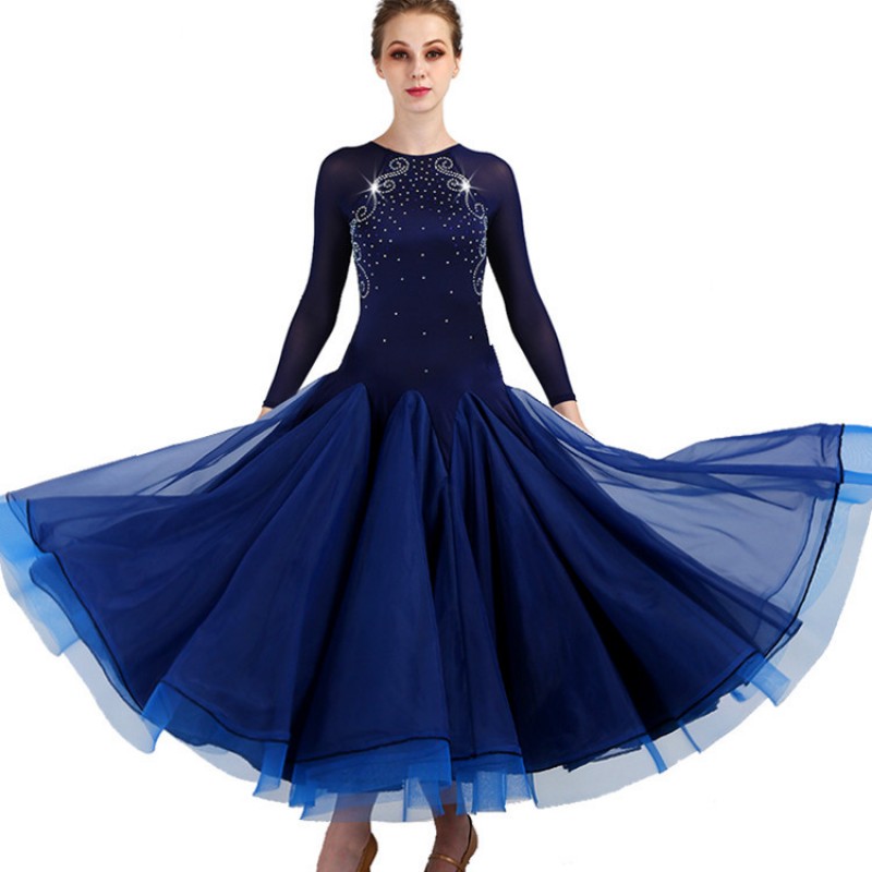 Navy ballroom dress competition professional long sleeves women\'s ...