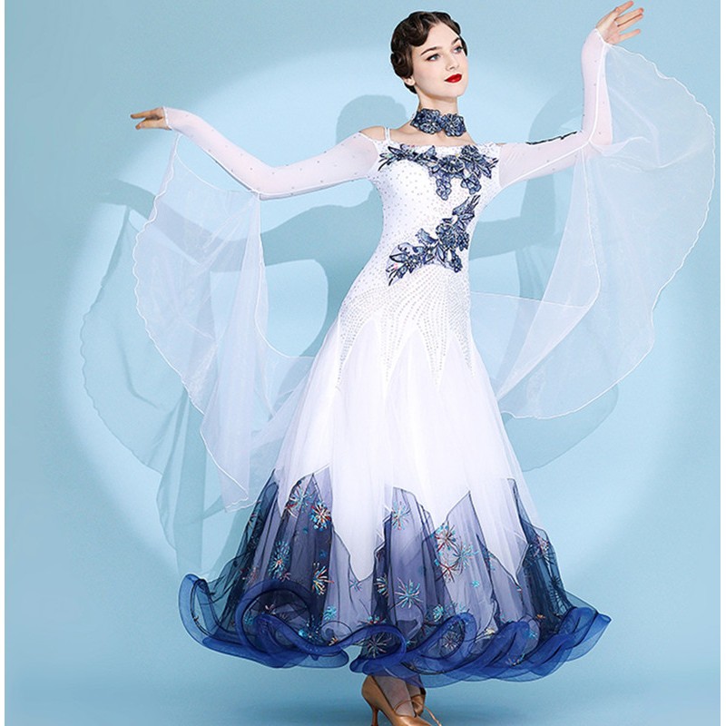 Custom size grey silver handmade competition ballroom dancing dresses for  women girls bling with diamond waltz tango foxtrot smooth dance long gown