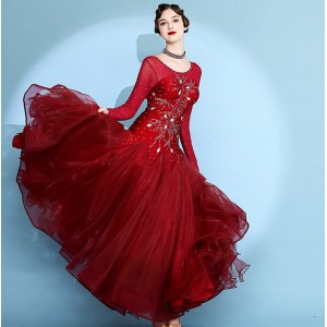 Navy pink wine colored competition ballroom dancing dresses with diamond for women girls waltz tango foxtrot smooth dance long gown for female 