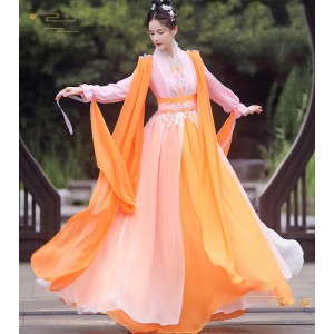 Orange Chinese Hanfu Fairy princess Dress for Women Girls stage performance holloween party film cosplay photos kimono dress for Female