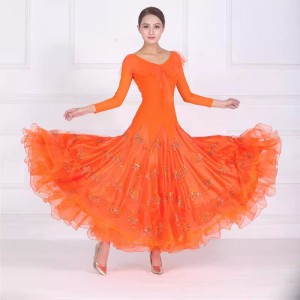 Orange competition ballroom dance dresses for women girls waltz tango rhythm junior foxtrot smooth dance long gown for female