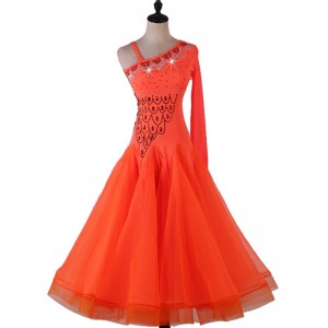 Orange competition ballroom dancing dress for women female girls waltz tango dance dresses