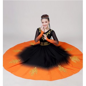 Orange gradient Chinese Xinjiang Dance dresses minority costumes female Hui Uyghur Uyghur belly dance costumes Xinjiang dance outfits