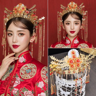 Phoenix headdress chinese wedding bridal XiuHe Empress queen cosplay hair crown tire bride  hair comb hanfu deserve to act the role of