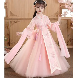 Pink Fairy Hanfu For Girls kids Chinese Princess Folk Dance Dresses for Kids Toddlers Film Drama Cosplay Kimono Dresses 