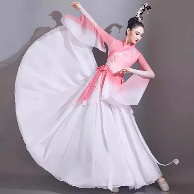 Pink Gradient Chinese folk Classical dance costume for women girls fairy Hanfu Chinese fan umbrella yangge flowy Dance dresses art test solo dance clothes for female