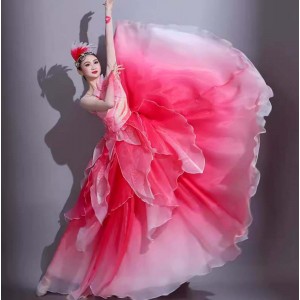 Pink petals flamenco dance dresses for women girls Opening dance big swing skirt Female modern contemporary solo dance costume for female