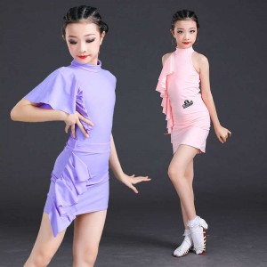 pink purple Latin dance Dresses for kids Children exercise training clothes Art test skirt girls competition performance clothes