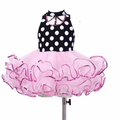 Pink white polka dot ballet dance dress tutu skirts for girls kids toddlers jazz dance party dress gymnastics ballerina ballet dance costumes for baby