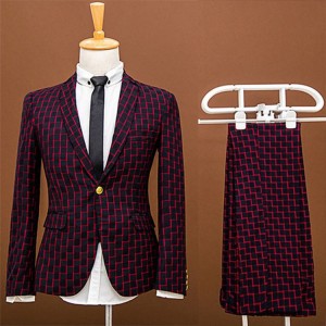  Plaid Jazz dance singer chorus performance suit groom married male slim formal dress male suit prom party blazer and trousers