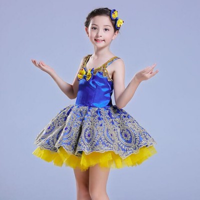 Princess girls modern dance princess dresses  royal blue colored jazz singer chorus host stage performance party cosplay dresses costumes