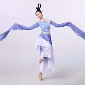 Purple gradient Chinese folk Classical dance costumes for women girls fairy hanfu ancient traditional water sleeves Chinese style dramas art exam performance dresses