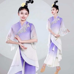 Purple gradient chinese folk dance dress hanfu Dynasty ancient traditional classical dance costumes flowing Yun gauze clothes practice clothes Chinese-style costumes