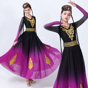 Purple gradient color chinese Xinjiang Dance dresses for women chinese folk Uyghur dance performance costume opening stage big skirt performance clothes