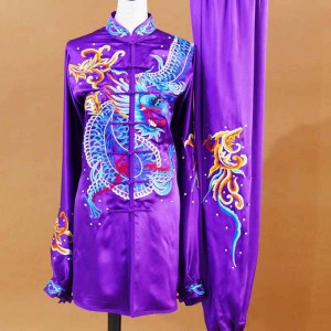 Purple Tai Chi Clothing for women embroidered dragon professional competition chinese kung fu uniform for unisex group changquan Morning training suit martial arts