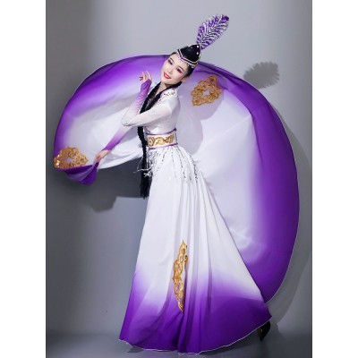 Purple violet gradient Xinjiang dance dresses for girls woman Uighur ethnic dance costumes Minority Uyghurs Dance practice long skirt