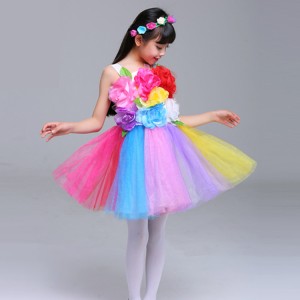 Rainbow colored stage performance modern dance princess dresses jazz singer chorus school competition dresses