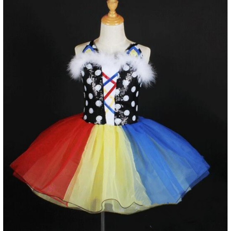 Rainbow colorful polka dot ballet dance dresses tutu skirts for kids toddlers baby princess ballerina azz dance stage performance outfits for children