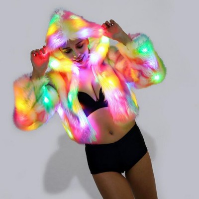 Rainbow led festival cosplay dance fur coat for women female competition stage performance Christmas Halloween dancing faux fur tops