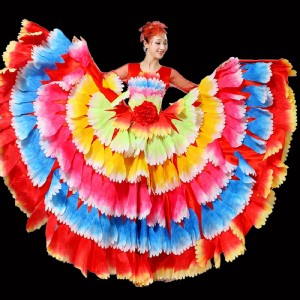 Rainbow petals flamenco spanish bull dance dresses for women girls paso double dance performance costume Flower Dress Flower Petal Long Skirts