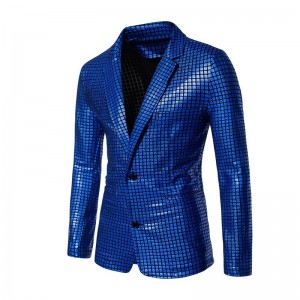 Rainbow royal blue green silver sequined jazz dance blazer for men youth music production coats Men wedding party singers host performance One Button dress Suit