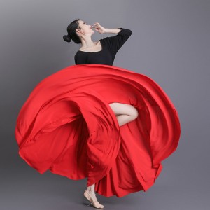 Red black flamenco dance skirts for women girls classical dance paso double spanish dance large swing half-length skirt modern ballet practice skirt