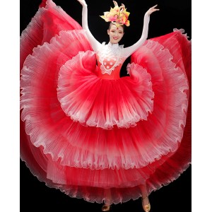 Red blue pink petals flamenco dance dresses for women girls opening dance solo singers performance costume women contemporary paso double dance costume