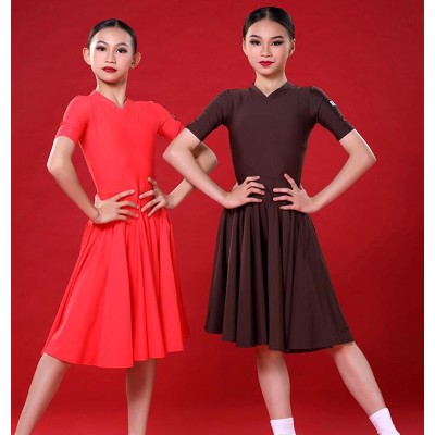 Red brown green blue Latin dance clothes for girls practice latin dance dresses Children latin dance skirts