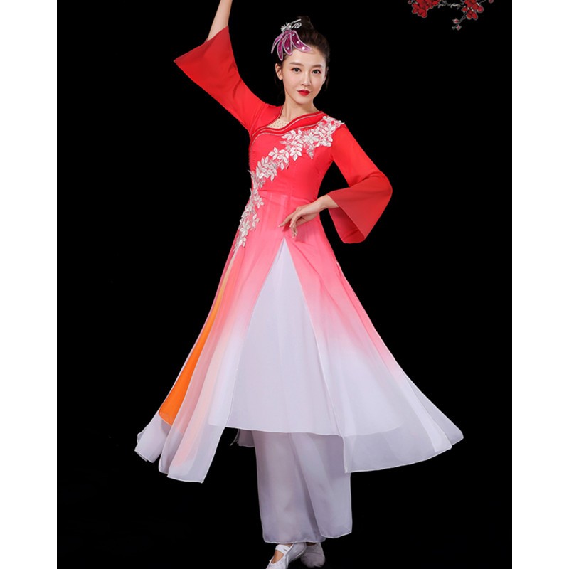 Red Chinese folk dance clothing for women Hanfu Chinese Yangko Umbrella Fan folk dance costumes for female chinese classical dance dresses