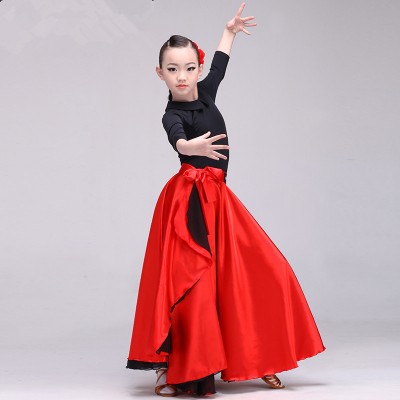 red colored flamenco skirts for kids children spanish bull dance wrap skirts hip scarf skirts