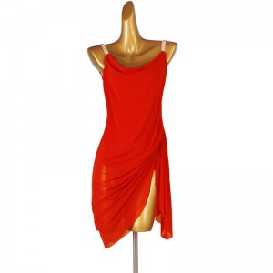 Red colored latin  dance dress for women girls flowy sexy backless rumba salsa chacha dance dress with bodysuit for woman