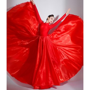 Red flamenco dance dress for women girls chinese folk costumes qipao dress modern dance paso double dance swing skirts choir dress for female