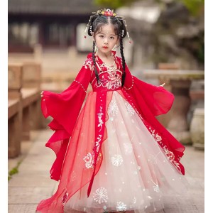 Red Hanfu Fairy Chinese Princess Folk Dance Dresses for Girls kids Han Tang Empress Queen  Drama Film Cosplay Kimono Dress for Children