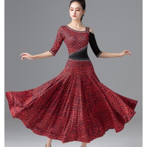Red Leopard Modern Ballroom dance dress for women standard waltz social competition waltz tango performance dress