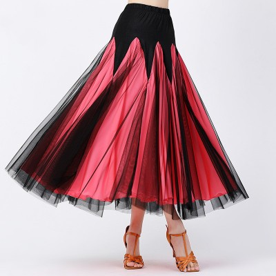 Red pink blue tulle Ballroom dance skirt for women girls modern waltz tango foxtrot smooth dance skirt stage performance large swing mesh long skirt