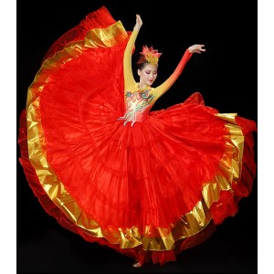 Red pink flamenco dance dresses for women girls Spanish bull dance dresses opening stage performance ballroom dress for female