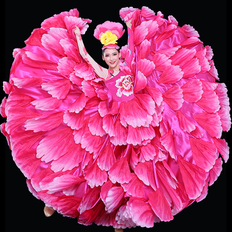 Red pink Fmaneco Opening dance dresses for women chorus song accompaniment flower petals blooming and flourishing ballroom dance costume female