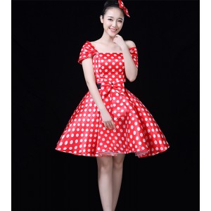 Red polka dot Opening dance pettiskirt for women girls singer solo concert performance dresses accompaniment modern contemporary dance costume 
