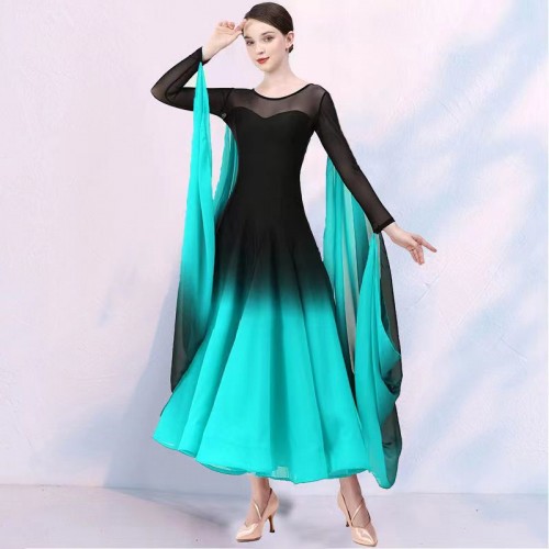 Red purple aqua turquoise gradient colored ballroom dancing dresses for women girls waltz tango foxtrot smooth dance long skirts for woman