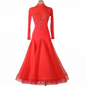Red royal blue ballroom dance dresses with gold gemstones for women girls competition waltz tango salsa flamenco foxtrot rhythm dancing long gown for female