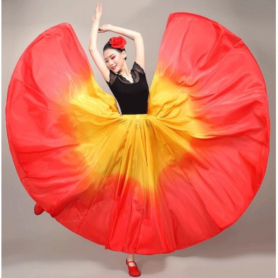 Red with gold gradient flamenco dance skirts for women girls spanish bull dance skirts for lady 