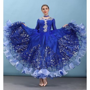 Royal blue green competition ballroom dance dress for women girls stage performance professional waltz tango dance gown