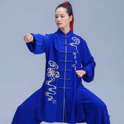 Royal blue Tai chi clothing new breathable practise martial arts and qigong hand-painted Tai Chi Clothing wushu tai ji quan suit For women and men