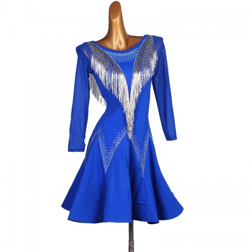Royal blue tube fringed Latin Dance dress for women latin competition ...