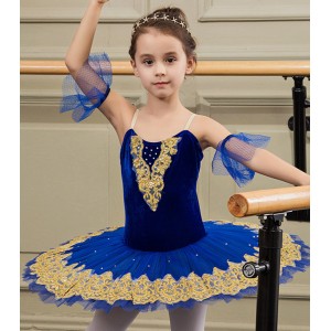 Royal blue velvet tutu skirt ballet dance dress for girls kids children classical ballet dance dresses ballerina ballet performance dress for children