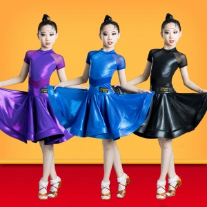 Royal blue violet black competition Latin dance dresses for girls kids Children standard professional latin ballroom dance costumes