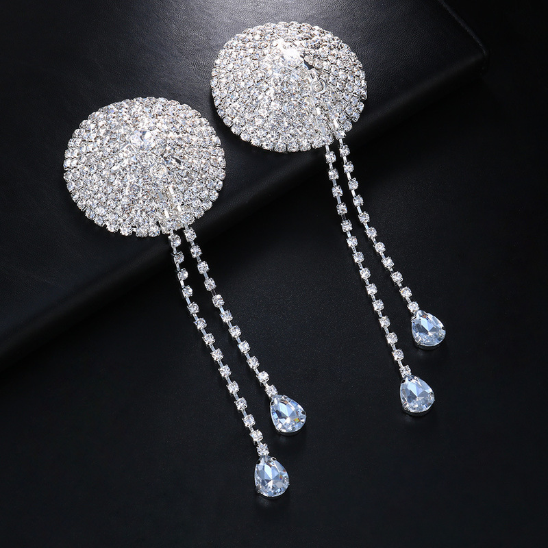Silver Gold Diamond bling tassel circular diamond nipples stick for women girls jewelry chain chest nipples stick a sexy carnival
