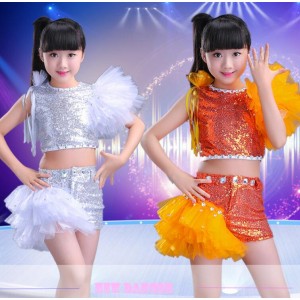 silver sequin jazz modern dance costumes for girls hip hop kids modern dance dress for girls dance clothes dancewear