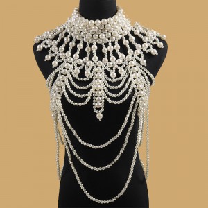 Singers host solo stage performance Pearl Shawl Necklace Luxury Handmade Beaded Vest Sling Dress Accessories wedding dress shoulder cape